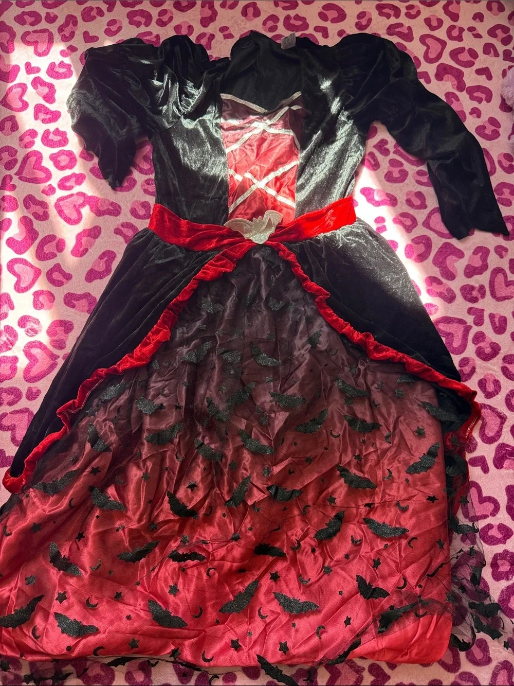 Girls Black and Red Bat-Embellished Halloween Costume Dress